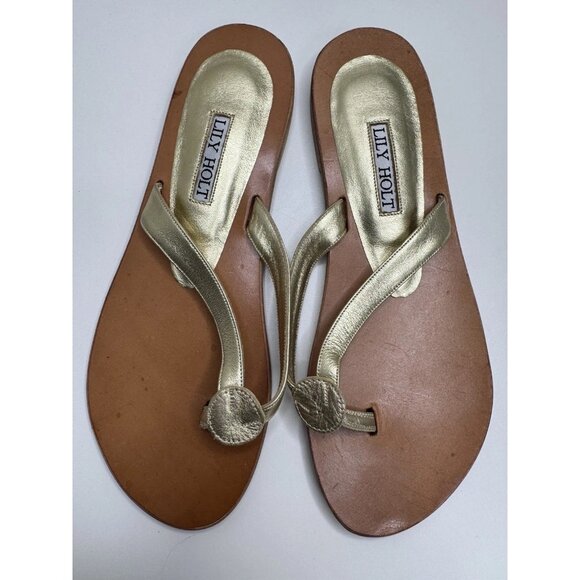Lily Holt Women's Gold Flip Flop Sandals Size 37 EU 7 US - Picture 4 of 9